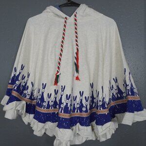 Boutique Kids Grey And Blue Rabbit Bunny Ear Winter Fleece Poncho Size Small